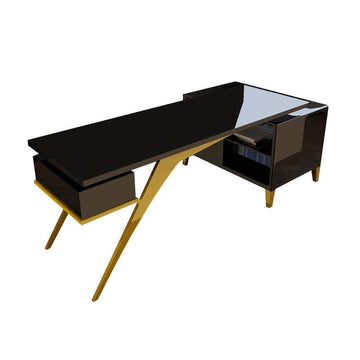 55.1" Ultra Modern L-Shape Writing Desk Computer Desk with Side Cabinet & Drawers-Desks,Furniture,Office Furniture